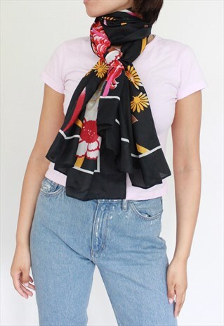 VINTAGE BLACK FLOWER XL SCARF