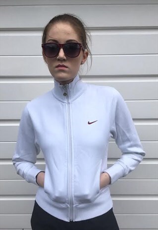 WOMENS WHITE PINK VINTAGE 90S NIKE JACKET ZIPPER SWEATSHIRT