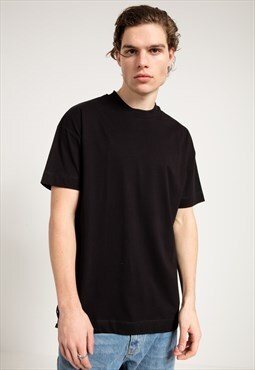 Oversized T-shirt with Split Sides in Black
