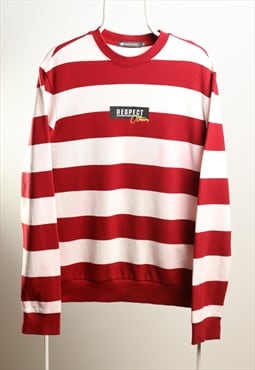 Hangten Vintage Crewneck Striped Sweatshirt Red White