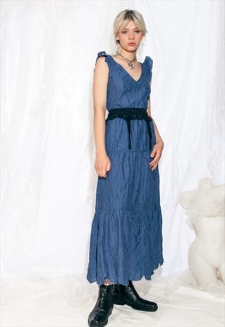 Vintage Y2K Maxi Dress in Blue Lace