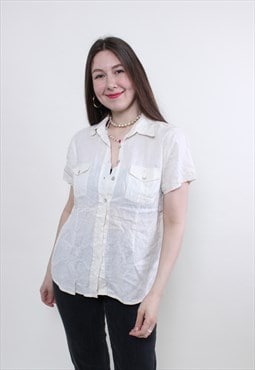 Vintage Minimalist summer shirt, button up top MEDIUM size 