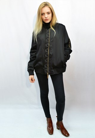 BLACK SATIN BOMBER JACKET WITH QUILT LINING
