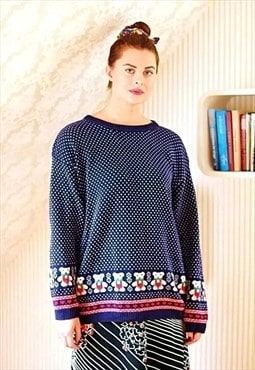 Navy blue knitted vintage christmas winter jumper