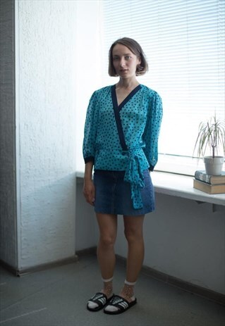 VINTAGE 80'S LIGHT BLUE POLKA DOT TOP