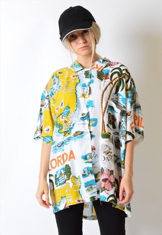 VINTAGE 80S COLOURFUL FLORIDA SHORT SLEEVE SHIRT