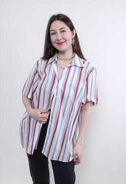 Vintage 90s casual blouse, summer striped blouse oversized 