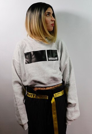 LIGHT GREY GRAPHIC CROP TOP SWEATSHIRT
