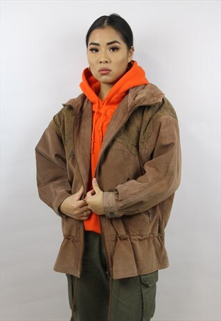 VINTAGE 90'S DETAILED HOODED SUEDE JACKET
