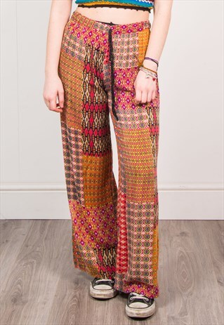 VINTAGE 90'S MULTICOLOUR ABSTRACT PRINT HIGH WAIST TROUSERS