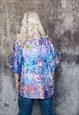 ABSTRACT SHIRT SHORT SLEEVE RAINBOW TOP PAINT BLOUSE PURPLE