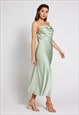 CHELSEA COWL NECK BACKLESS DRESS - SAGE GREEN