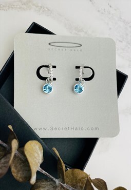 925 Silver Crystal Charm Huggies Earrings, Something Blue