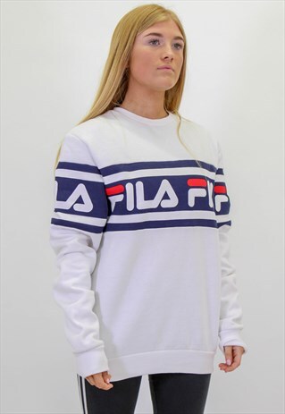VINTAGE FILA SPELL OUT SWEATER IN MEDIUM WHITE