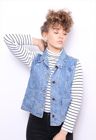 VINTAGE 90S BLUE SLEEVELESS DENIM JACKET WAISTCOAT