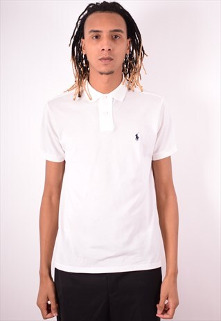 POLO RALPH LAUREN MENS VINTAGE POLO SHIRT LARGE WHITE 90S