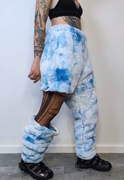  Tie-dye faux fur joggers fleece pants 2 in 1 trouser shorts