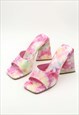 FLARE BLOCK HEEL MULES IN MULTICOLOURED 