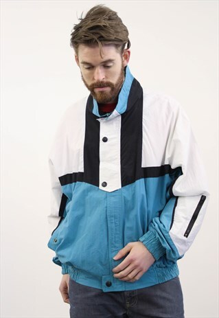 VINTAGE 1980S TURQUOISE AND WHITE BOMBER JACKET
