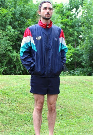 VINTAGE 80S ADIDAS SPORTS JACKET - LARGE - RETRO FESTIVAL