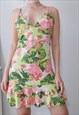 vintage y2k hibiscus beach summer midi dress