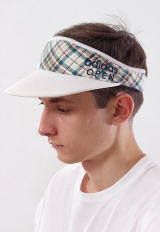 VINTAGE ADIDAS OPEN ATP TOUR VISOR HAT 90S PLAID CHECK