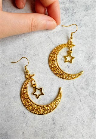 CELESTIAL MOON STATEMENT EARRINGS GOLD