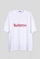 Vintage Burberry T-Shirt Spell Out Embroidered White Large