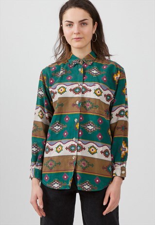 VINTAGE GREEN CANELLE LONG SLEEVE AZTEC SHIRT