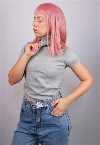 VINTAGE 90'S COTTON KNIT TURTLENECK IN GREY