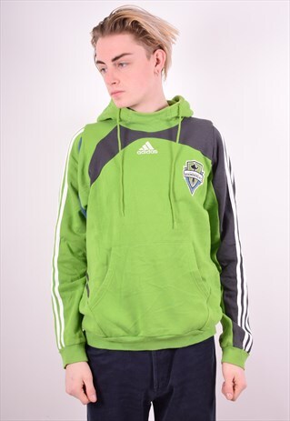 ADIDAS MENS VINTAGE HOODIE JUMPER LARGE GREEN 90'S