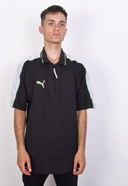 PUMA Streetwear Vintage 90's Polo Shirt Zip Neck Men L Black
