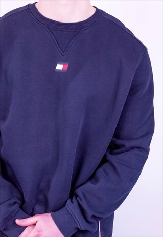 VINTAGE TOMMY HILFIGER FLAG LOGO SWEATSHIRT IN BLUE LARGE