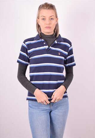 POLO RALPH LAUREN WOMENS VINTAGE POLO SHIRT SMALL BLUE STRIP