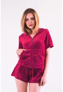 Velour Tracksuit Set in hot pink Top and Shorts