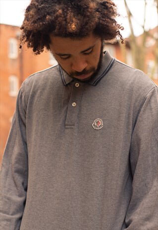 VINTAGE 90S MONCLER LOGO LONG SLEEVE SHIRT IN A CLEAN GREY