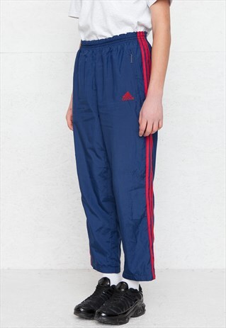 VINTAGE RETRO BLUE RED ADIDAS TRACK BOTTOMS JOGGERS