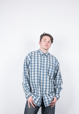 VINTAGE 1990S ADIDAS SHIRT IN BLUE CHECKS