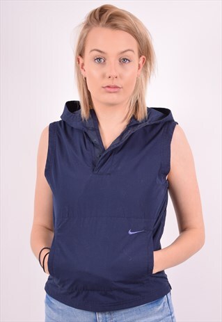 NIKE WOMENS VINTAGE HOODIE TOP MEDIUM BLUE 90S