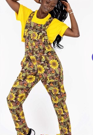 MIDNIGHT SUNFLOWERS RETRO FESTIVAL DUNGAREES