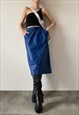 VINTAGE 80S REAL LEATHER BLUE MIDI SKIRT