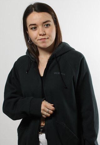 VINTAGE COLUMBIA FULL ZIP BLACK SPELL OUT LOGO HOODIE