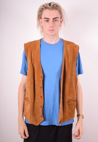 CAMEL MENS VINTAGE SUEDE GILET LARGE BROWN 90S