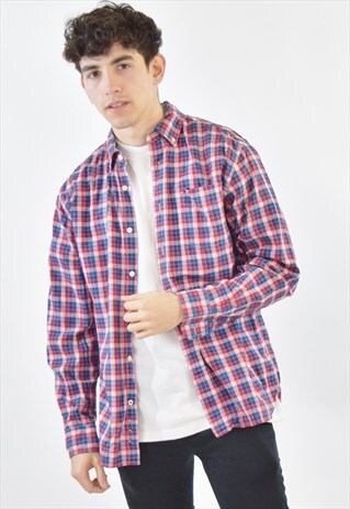 VINTAGE 90S RED BLUE CHECKERED TOMMY HILFIGER SHIRT