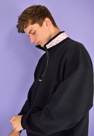 G&G UNISEX BLACK/PINK CHEQUERED COLLAR SWEAT