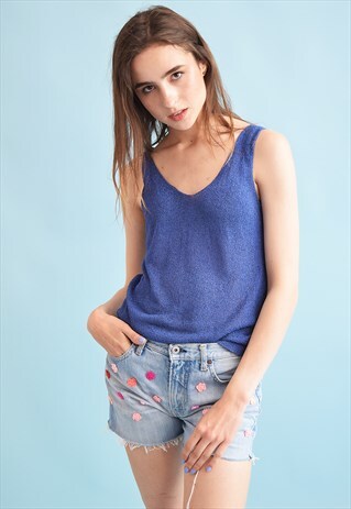90'S RETRO MINIMALIST KNIT MOMS SHEER TOP