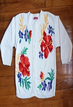 1980s Vintage Rene Derhy Paris Floral Embroidered Cardigan