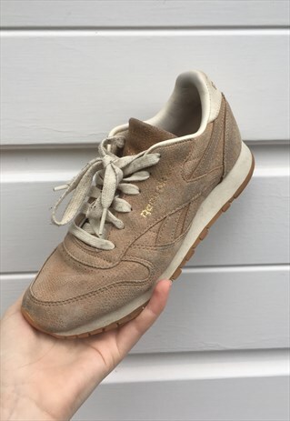 WOMENS REEBOK TRAINERS SCALED PATTERN BEIGE SUEDE SHOES
