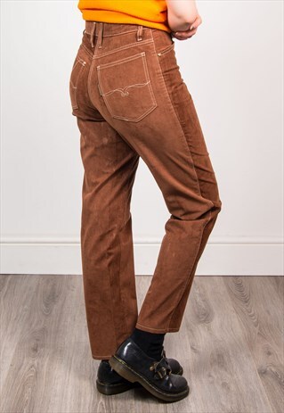 VINTAGE 90'S BROWN FAUX SUEDE JEANS TROUSERS