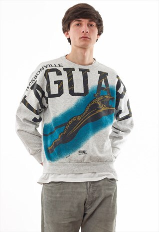 VINTAGE JAGUARS JACKSONVILLE NFL GRAPHIC CREW NECK 90S GREY